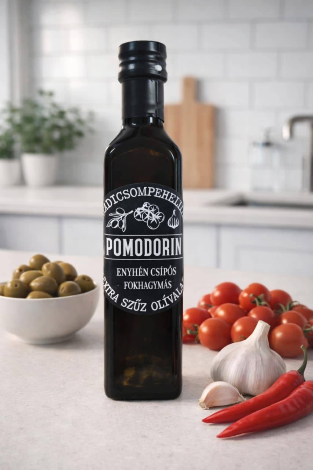 Pomodorini Paradicsompelyhes extra szűz olívaolaj enyhén csípős-fokhagymás 250ml